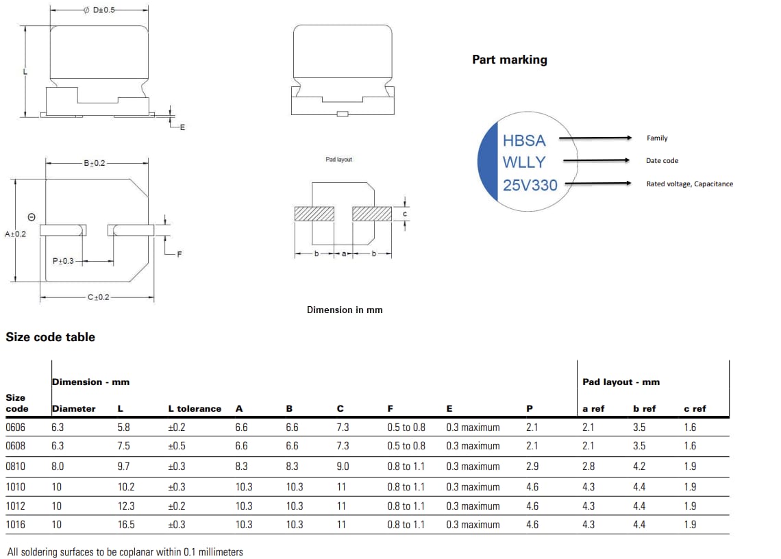 Mechanical Drawing - Eaton EHBSA Conductive Polymer Hybrid Aluminum Capacitor